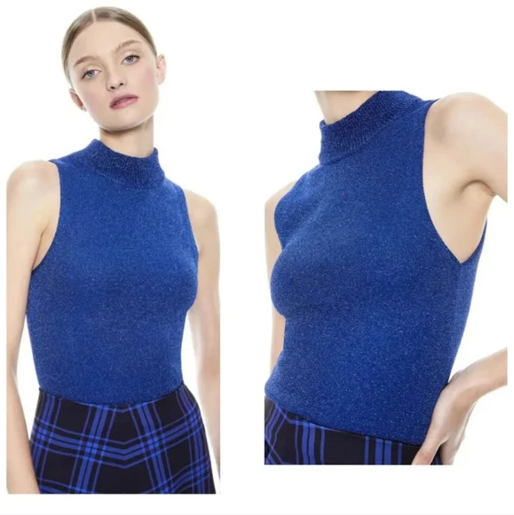 Alice + olivia Rosalina Metallic Turtleneck Tank Top SIZE SMALL - Picture 3 of 10